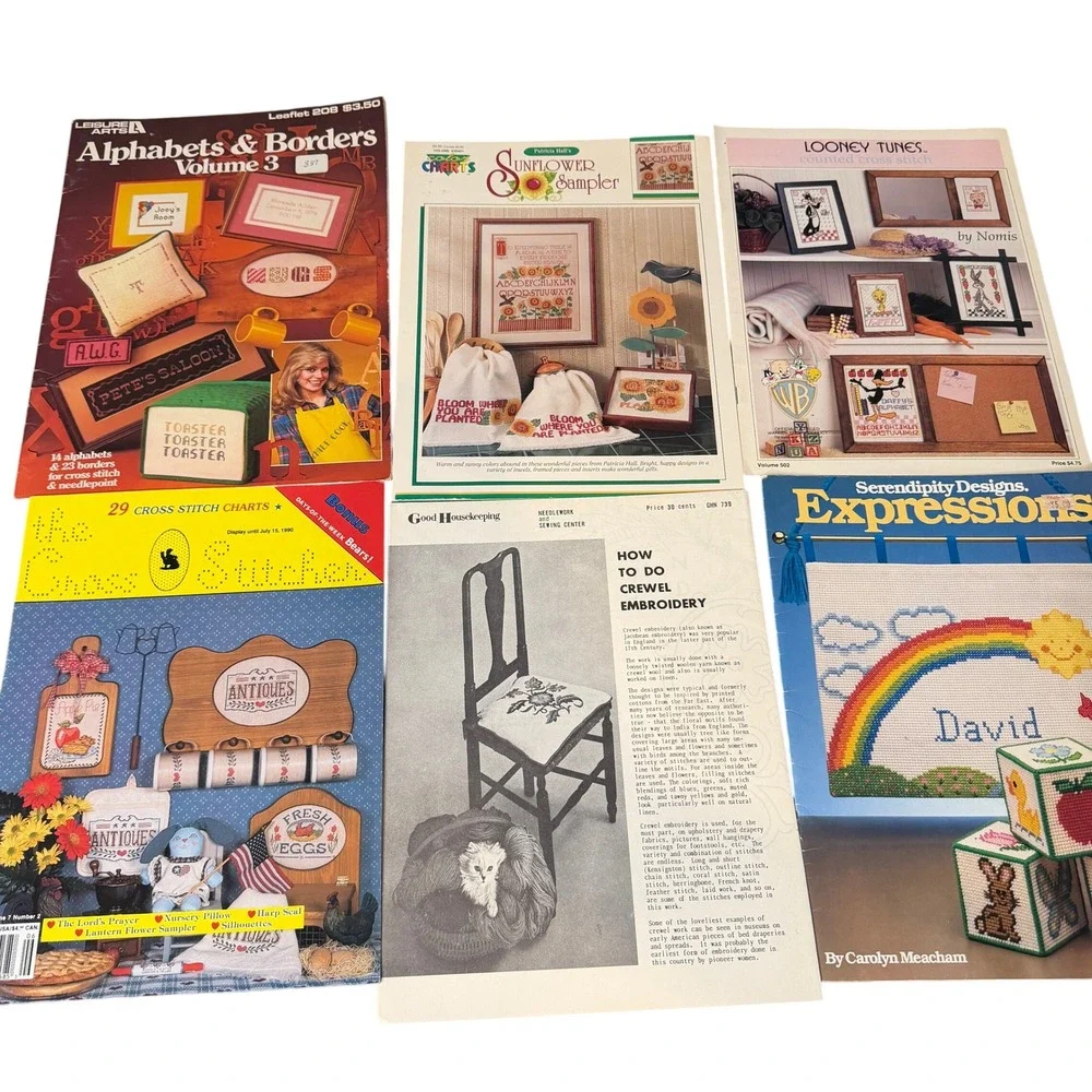 VTG Cross Stitch & Needlepoint Pattern Book Lot Jeanette Crews Leisure Arts